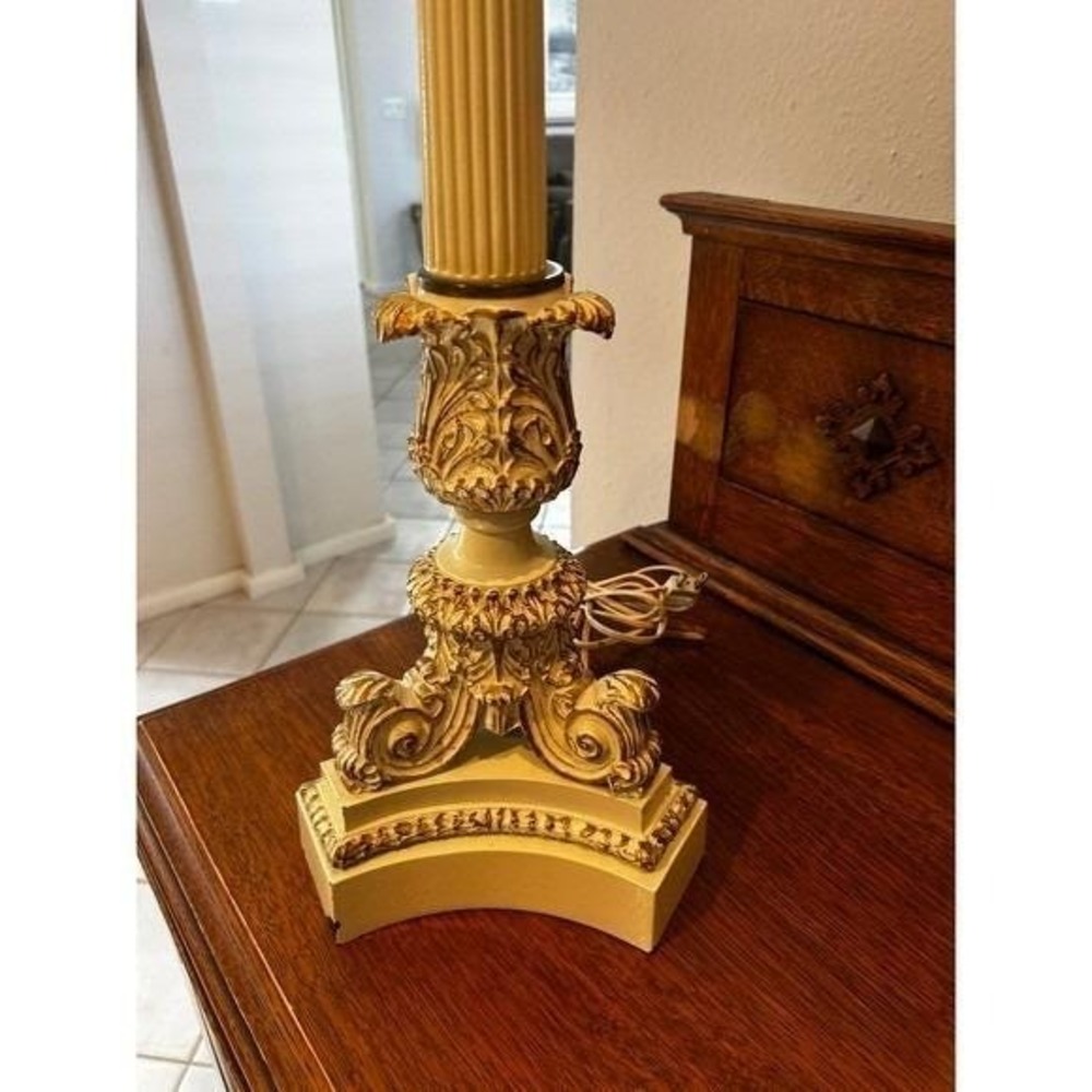Vintage Ornate Column Table Lamp White Glass Shade Gold Accents - Picture 3 of 4